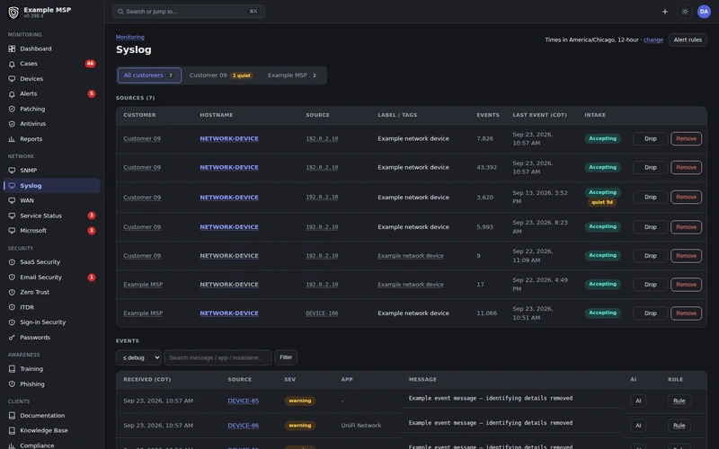 Revolutionary RMM syslog view with parsed events