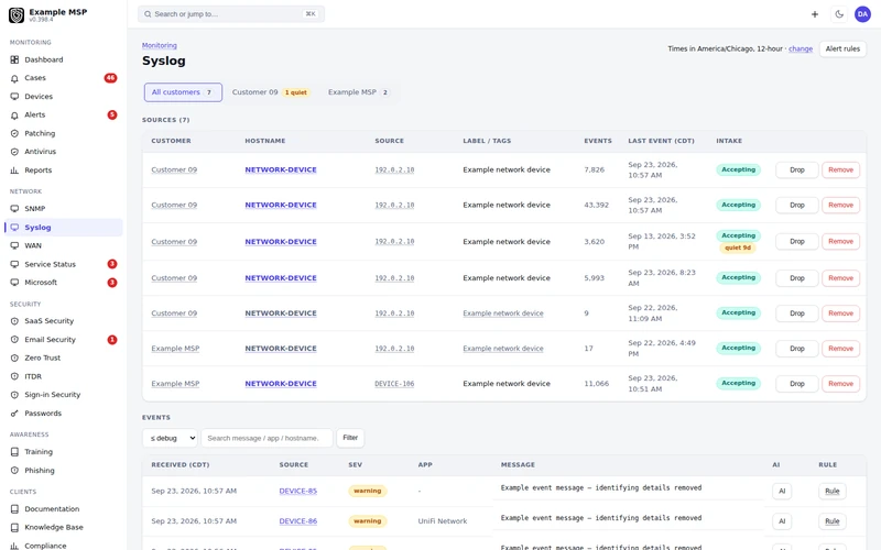 Revolutionary RMM syslog view with parsed events